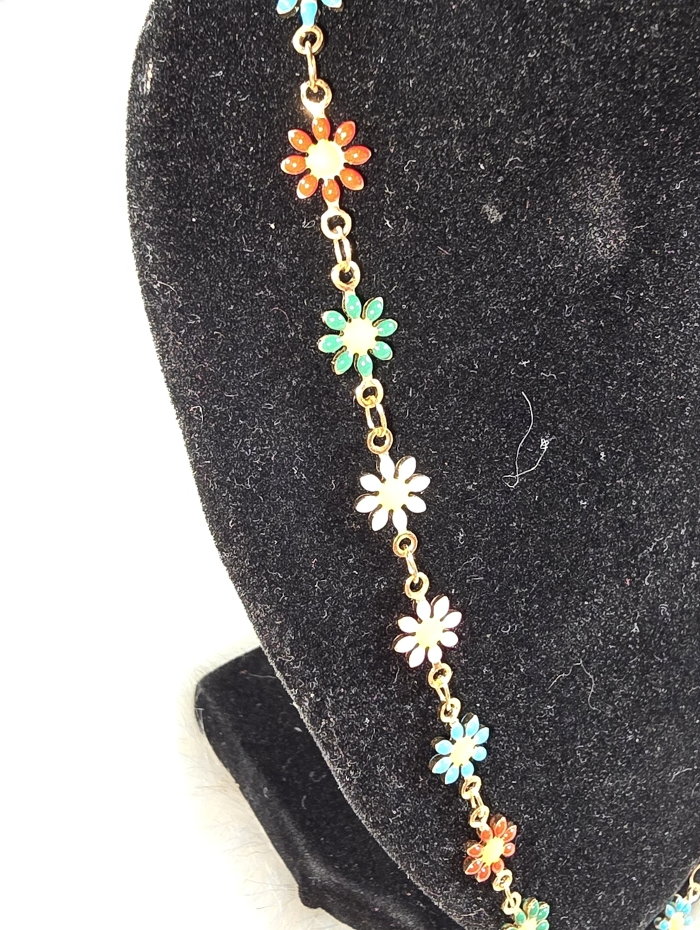 Colorful Daisies on Gold-tone  Chain Necklace - Picture 9 of 12